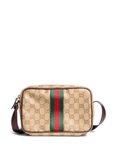 Gucci Gg Supreme Web-stripe Shoulder Bag In Nude