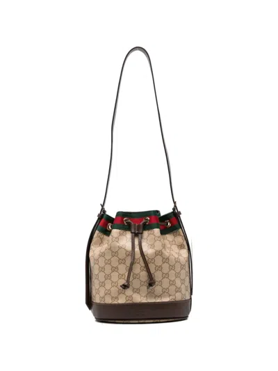 Gucci Gg Supreme Web-stripe Tote Bag In Brown