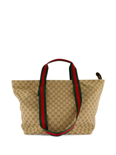 Gucci Gg Supreme Web-stripe Tote Bag In Brown