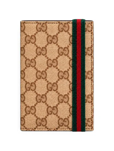 Gucci Gg Supreme Web-stripe Wallet In Brown