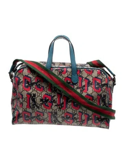 Pre-owned Gucci Kids' Gg Supreme Weekender Bag In Blue