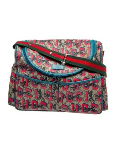 Pre-owned Gucci Babies' Gg Supreme Wolf Diaper Bag In Neutrals
