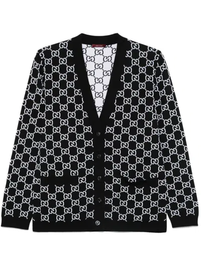 Gucci Gg Supreme Wool Cardigan In Black