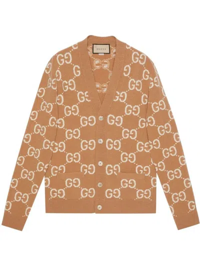 Gucci Gg Supreme Wool Cardigan In Brown