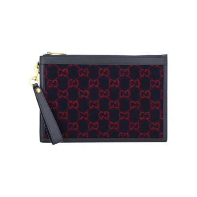 Pre-owned Gucci Gg Supreme Wool Pouch 'dark Blue/red' In Multi