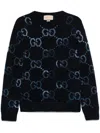 Gucci Blue Sweater With Gg Intarsia Knit In Wool Blend Man In Blue
