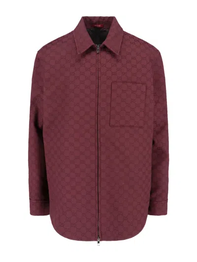 Gucci Gg Supreme Zip Jacket In Red