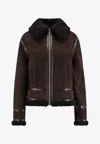 Gucci Women Brown Shearling Jacket With Shearling Trims And All-over Gg Motif In Suede Woman In Brown