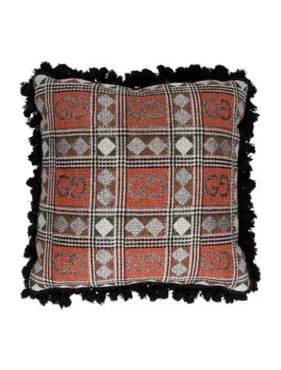 Pre-owned Gucci Gg Tartan Throw Pillow In Black