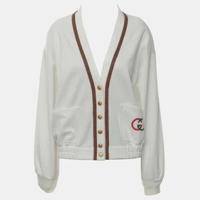 Pre-owned Gucci Gg Technical Jersey Cardigan In White
