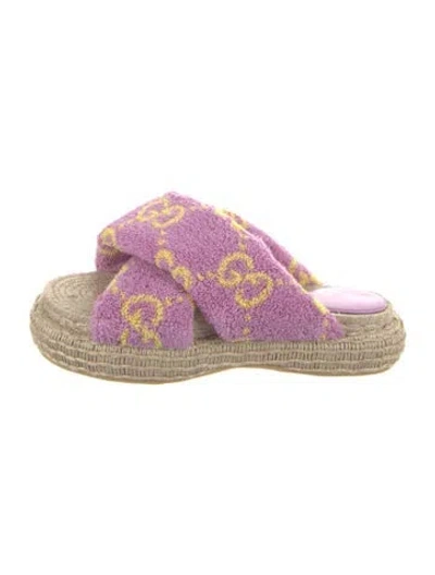 Pre-owned Gucci Gg Terry Cloth Platform Espadrilles Jute Espadrilles In Purple