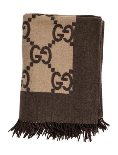 Pre-owned Gucci Gg Throw Blanket In Brown
