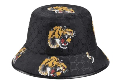 Pre-owned Gucci Gg Tiger Print Bucket Hat In Black
