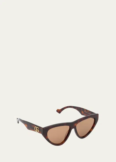 Gucci Gg Tortoise Acetate Cat-eye Sunglasses In Brown