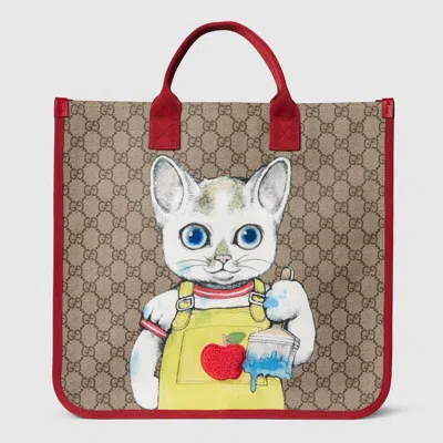 Gucci Kids' Gg Tote Bag With Print In Beige