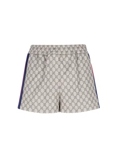 Gucci 'gg' Track Shorts In Beige