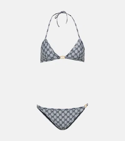 Gucci Gg Triangle Bikini In Blue