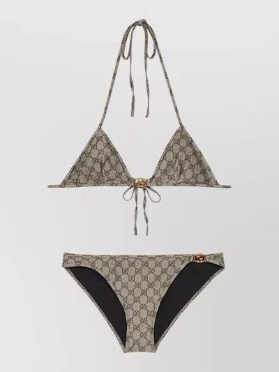Gucci Gg Triangle Bikini Halter Neck Hardware In Gray