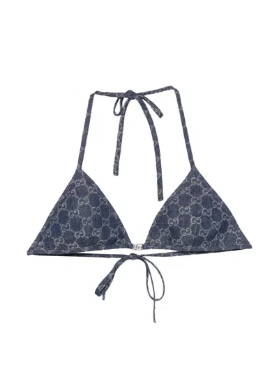 Gucci Beachwear Top Halter Neck Triangle Cups In Blue