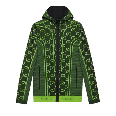 Pre-owned Gucci Gg Tubular Jersey Zip Jacket 'black/green' | Men's Size M