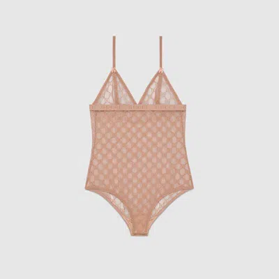 Gucci Gg Embroidered Sheer Tulle Bodysuit In Pink