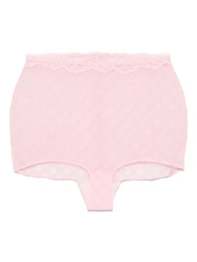 Gucci High Waist Lace Trim Sheer Tulle Culottes In Pink