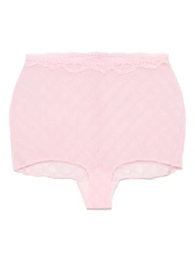 Gucci High Waist Lace Trim Sheer Tulle Culottes In Pink
