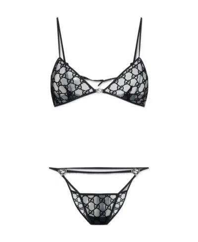 Gucci Gg Tulle Lingerie Set In Black