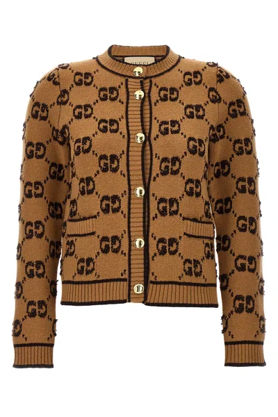 Gucci Gg Jacquard Buttoned Cardigan In Brown