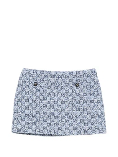 Gucci High Waist Textured Mini Skirt Buttons In Blue