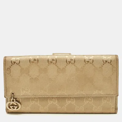 Pre-owned Gucci Gg Twins Gold Imprime Canvas Continental Wallet