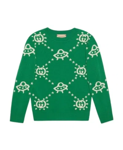GUCCI GUCCI KIDS GG UFO INTARSIA CREWNECK JUMPER