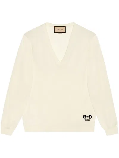 Gucci Gg V-neck Wool Jumper In Weiss