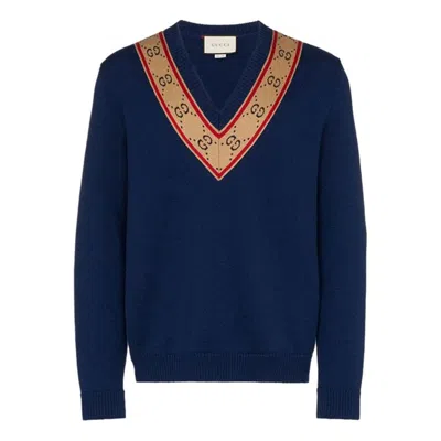 Gucci Gg V-neck Wool Sweater 'blue'