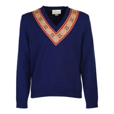 Gucci Gg V-neck Wool Sweater 'blue'
