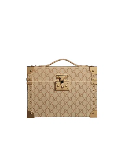 Gucci Gg Vanity Case In Sand And Dark Brown