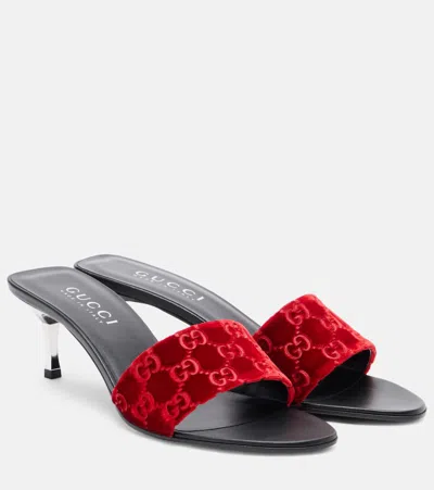 Gucci Gg Velvet Mules In Red