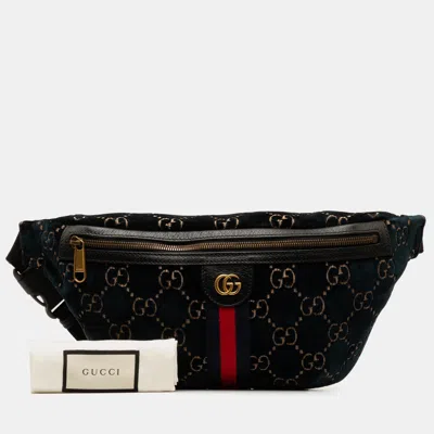 Pre-owned Gucci Gg Velvet Ophidia Belt Bag In Blue