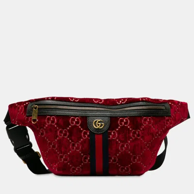 Pre-owned Gucci Gg Velvet Ophidia Belt Bag In Red
