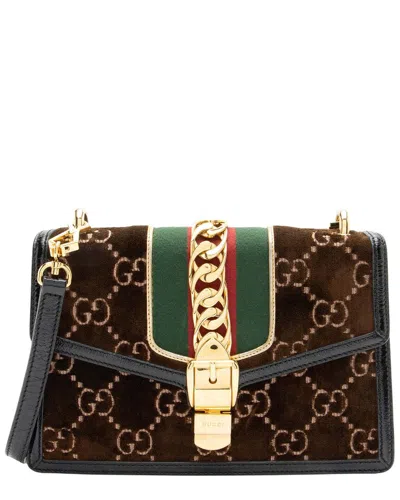 Gucci Gg Velvet Sylvie Small Shoulder Bag (authentic Pre-loved) In Brown