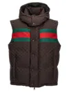 Gucci Dark Brown Gg Polyester Blend Sleeveless Down Jacket In Browngreenred