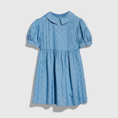 Gucci Kids' Gg Viscose Silk Dress In Blue