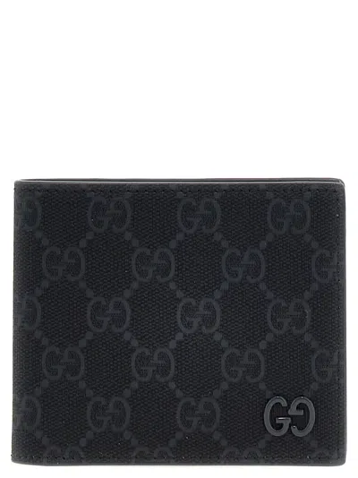 Gucci Gg Bi-fold Wallet With Grey Interior In Black