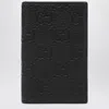 Gucci Men Black Bi-fold Wallet With Vertical Design In Gg Granied Leather Man In Black