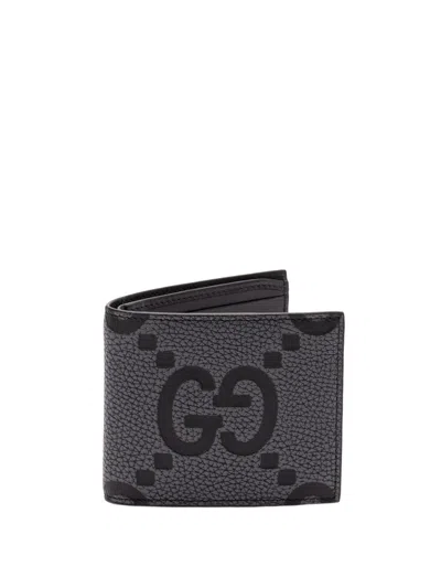 Gucci Gg Jumbo Leather Billfold Wallet In Grey