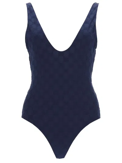 Gucci "gg" Weave One Piece Swimsuit In Blue