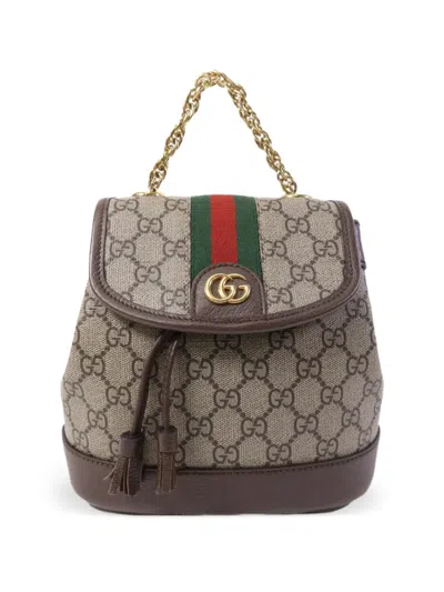 Pre-owned Gucci Gg Web Backpack In Brown