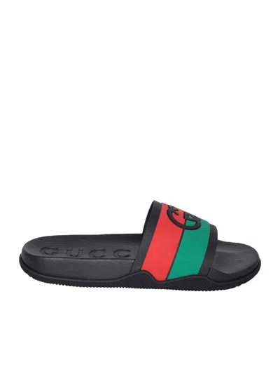 Gucci Gg Web Black Slider Sandals