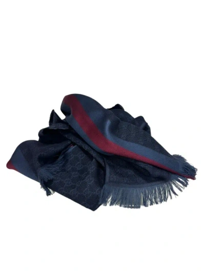 Gucci Gg Web Blue Scarf In Black