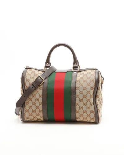 Gucci Gg Web Boston Bag In Brown